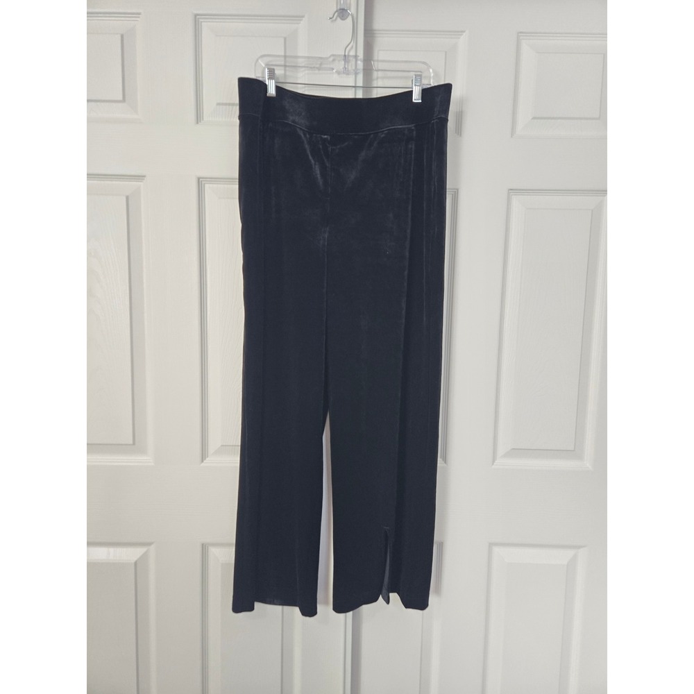 Spanx Black Velvet Wide Leg Pants Side Slit Hem Plus Size 1X Tall 1XT Holiday